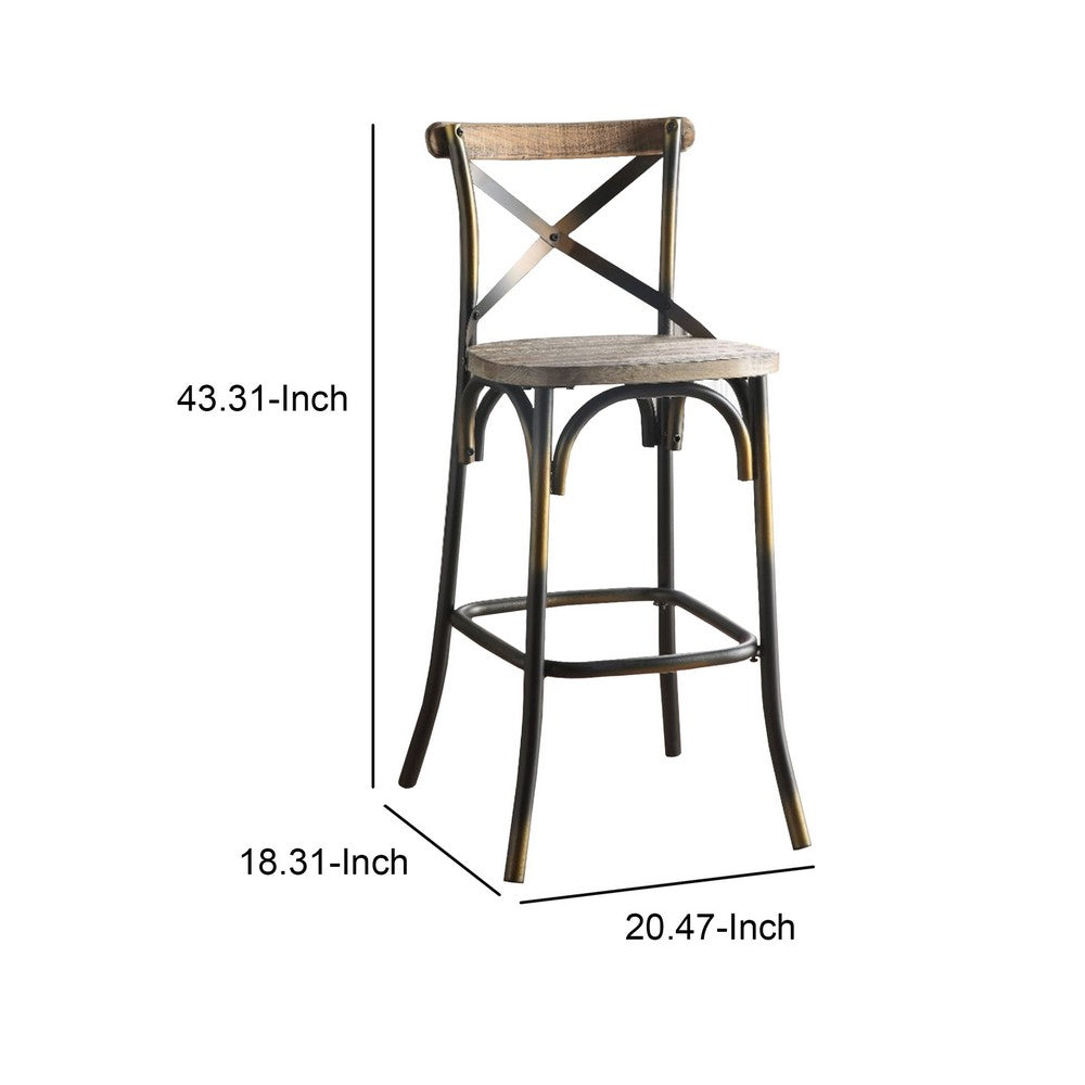 Wood & metal Bar Height Chair with X Style Panel back, Antique Copper - AMF-96805