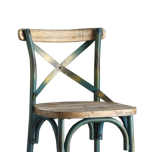 Wood & metal Bar Height Chair with X Style Panel back, Antique Sky Blue - AMF-96806