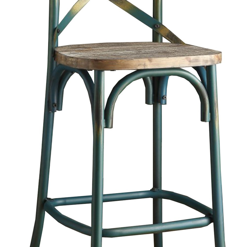 Wood & metal Bar Height Chair with X Style Panel back, Antique Sky Blue - AMF-96806