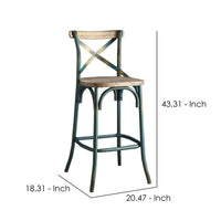 Wood & metal Bar Height Chair with X Style Panel back, Antique Sky Blue - AMF-96806