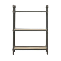Three Tier Metal Bookshelf With Wooden Shelves, Oak Brown & Gray - BM184752