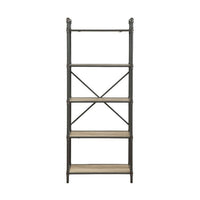 Five Tier Metal Bookshelf With Wooden Shelves, Oak Brown & Gray - AMF-97164