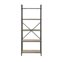 Five Tier Metal Bookshelf With Wooden Shelves, Oak Brown & Gray - AMF-97164