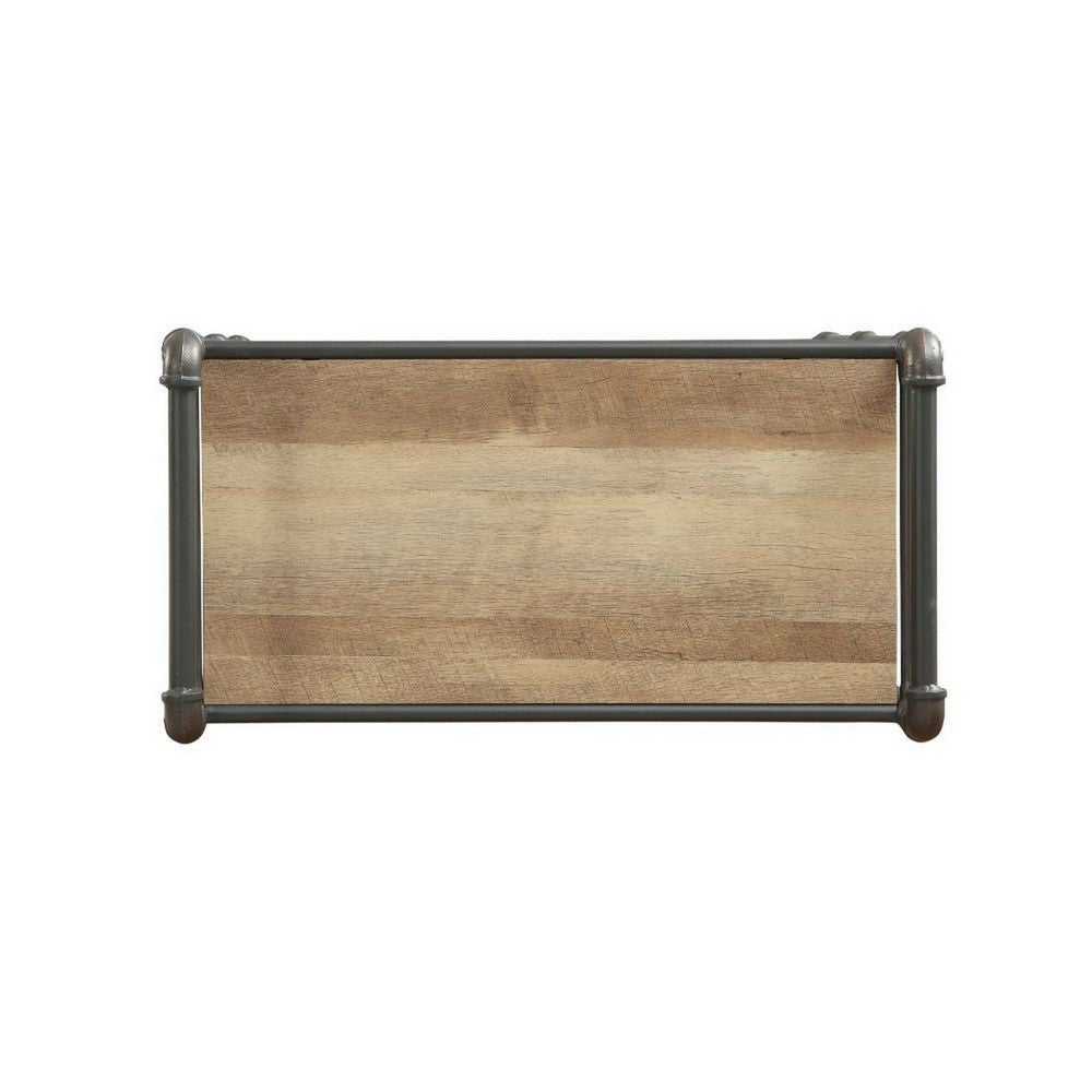 Five Tier Metal Bookshelf With Wooden Shelves, Oak Brown & Gray - AMF-97164