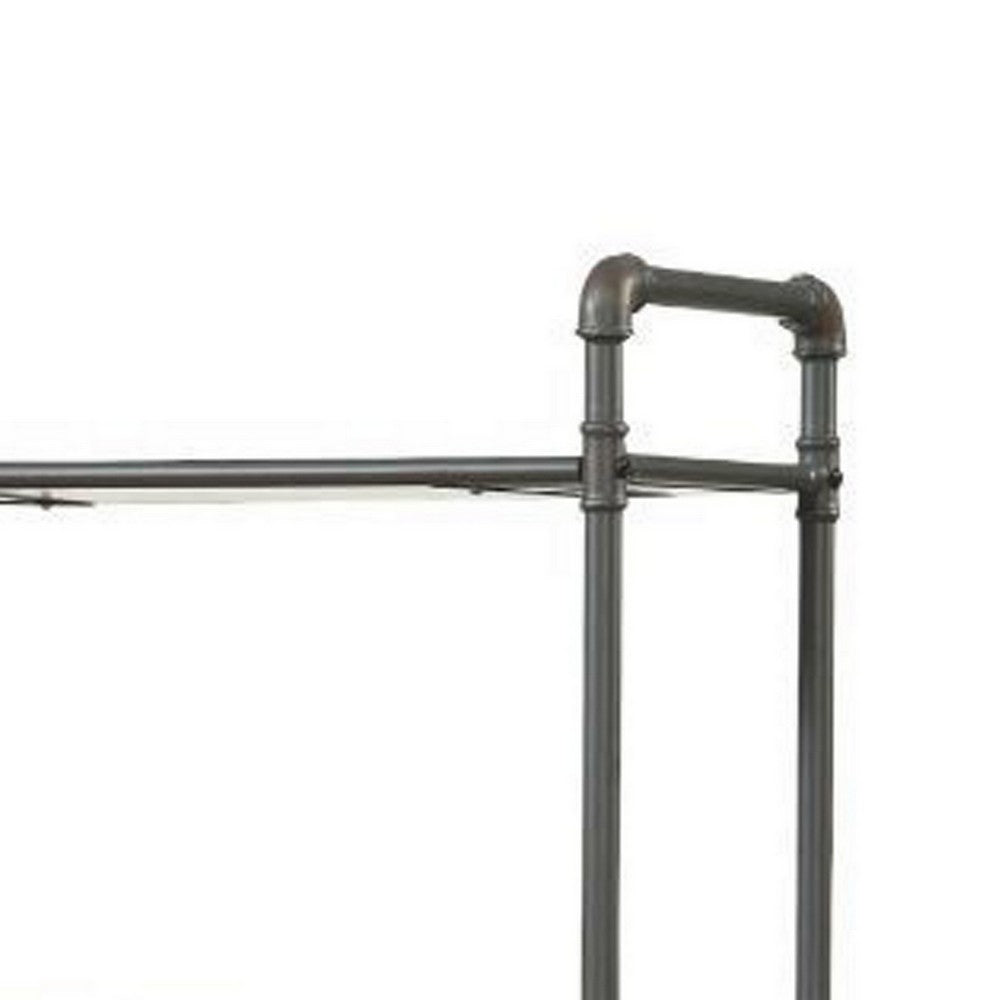 Five Tier Metal Bookshelf With Wooden Shelves, Oak Brown & Gray - AMF-97164