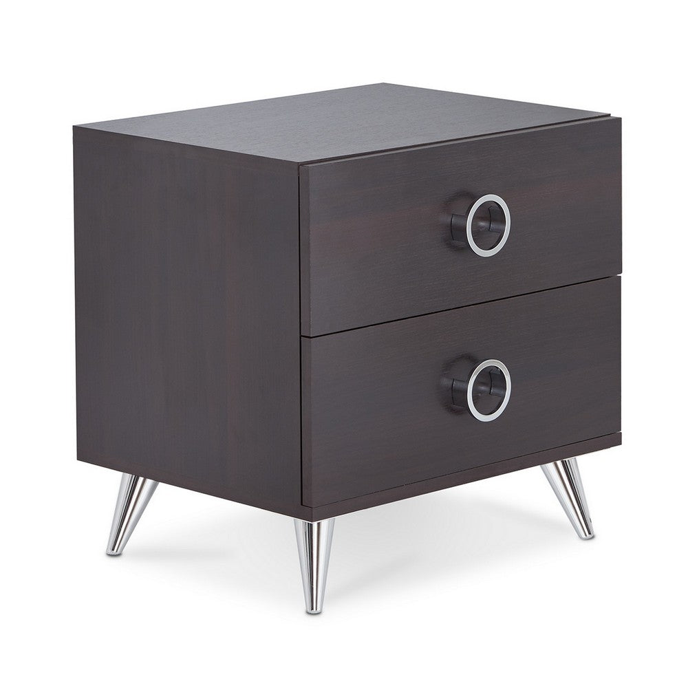Rectangular Wood & Metal Nightstand By Elms, Brown & Chrome - AMF-97336