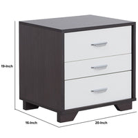 Classic 3 Drawers Wood Nightstand By Eloy, White & Black - AMF-97342