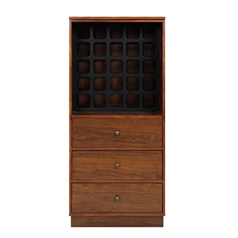 Wooden Wine Cabinet with Wine Bottle Rack and Three Drawers, Brown and Black - AMF-97542