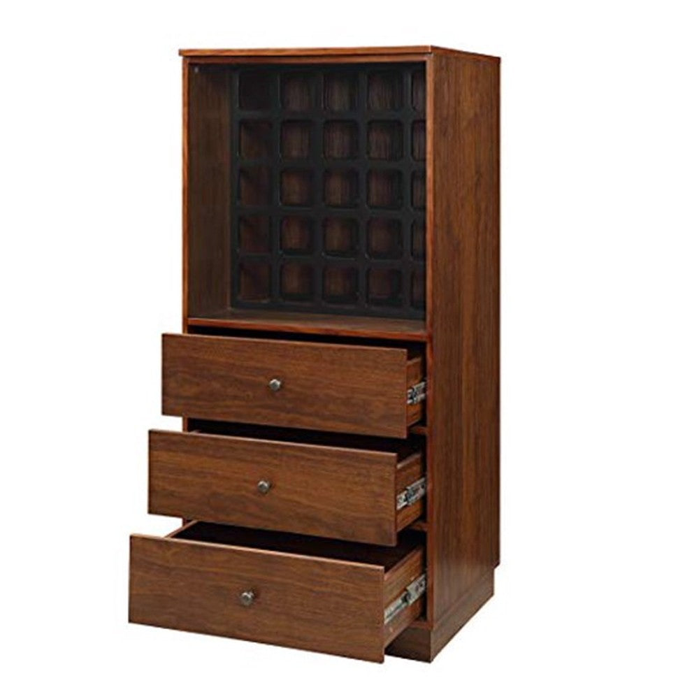 Wooden Wine Cabinet with Wine Bottle Rack and Three Drawers, Brown and Black - AMF-97542