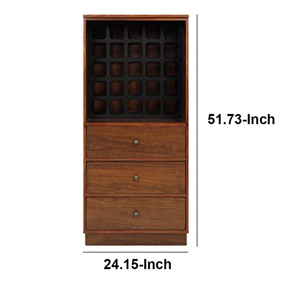 Wooden Wine Cabinet with Wine Bottle Rack and Three Drawers, Brown and Black - AMF-97542