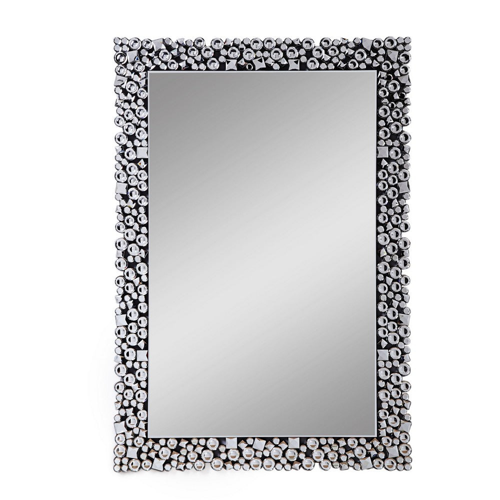 BM195982 - Wooden Backing Wall Decor with Faux Crystals Inlaid Border, Black and Clear