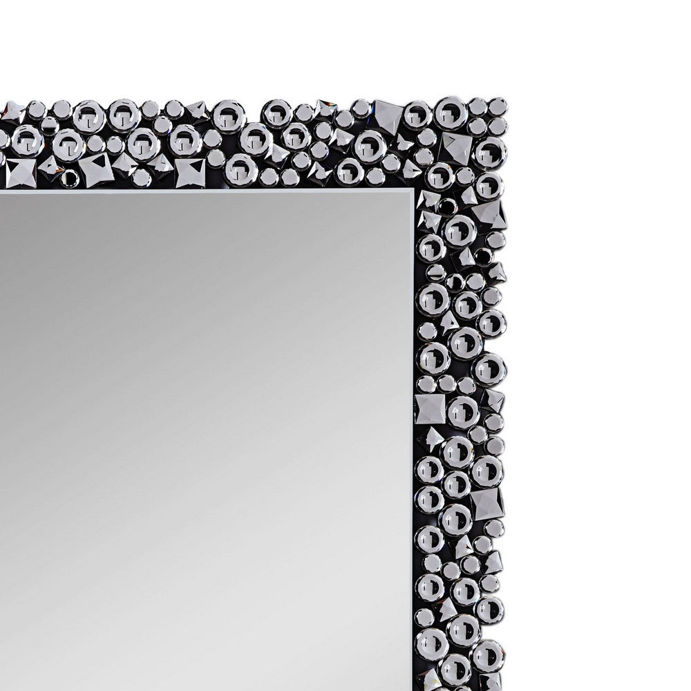 BM195982 - Wooden Backing Wall Decor with Faux Crystals Inlaid Border, Black and Clear