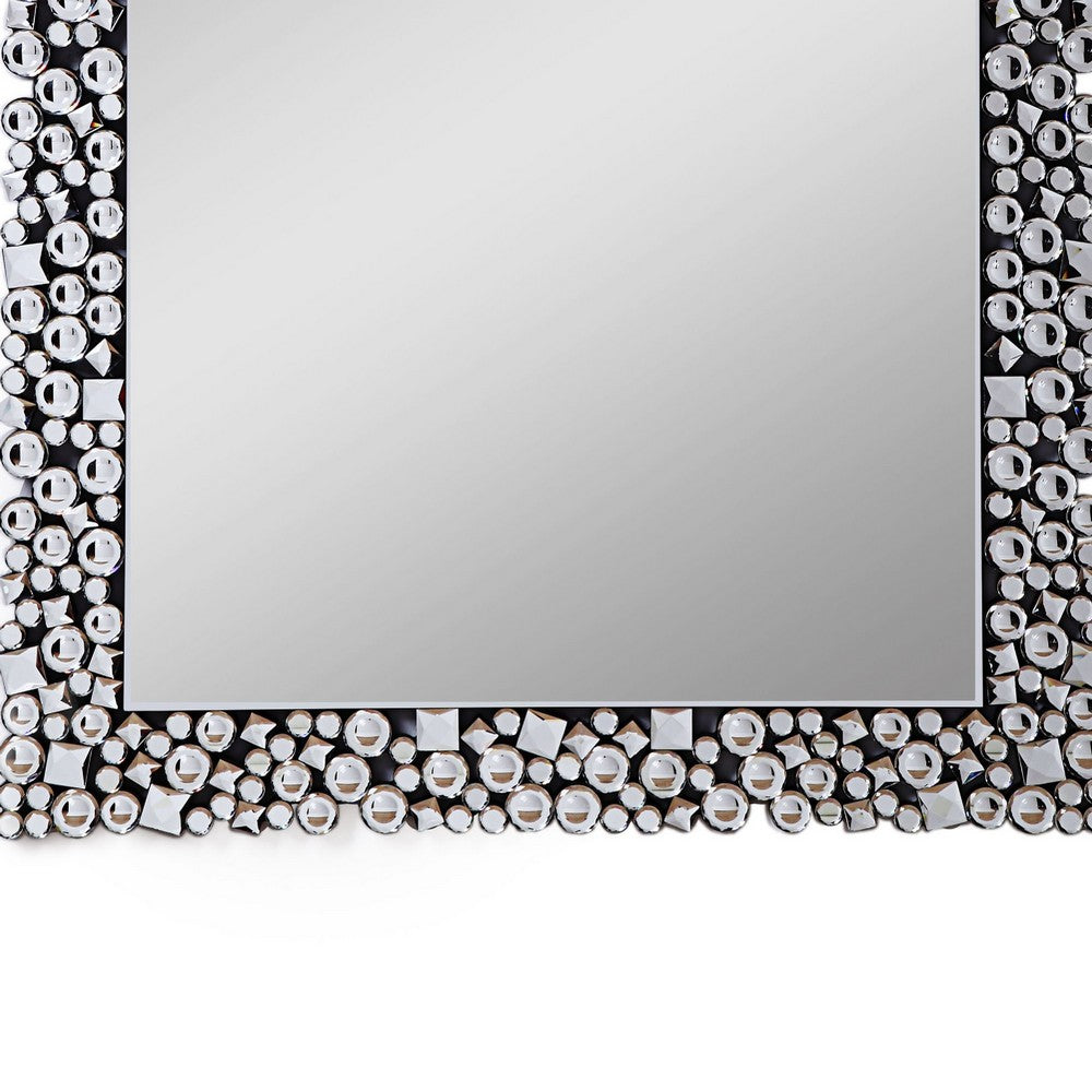 BM195982 - Wooden Backing Wall Decor with Faux Crystals Inlaid Border, Black and Clear