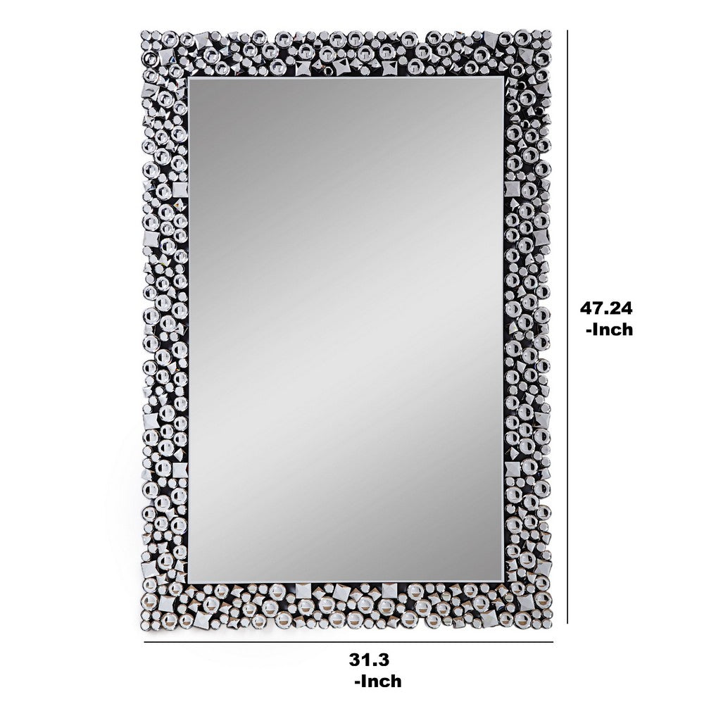 BM195982 - Wooden Backing Wall Decor with Faux Crystals Inlaid Border, Black and Clear