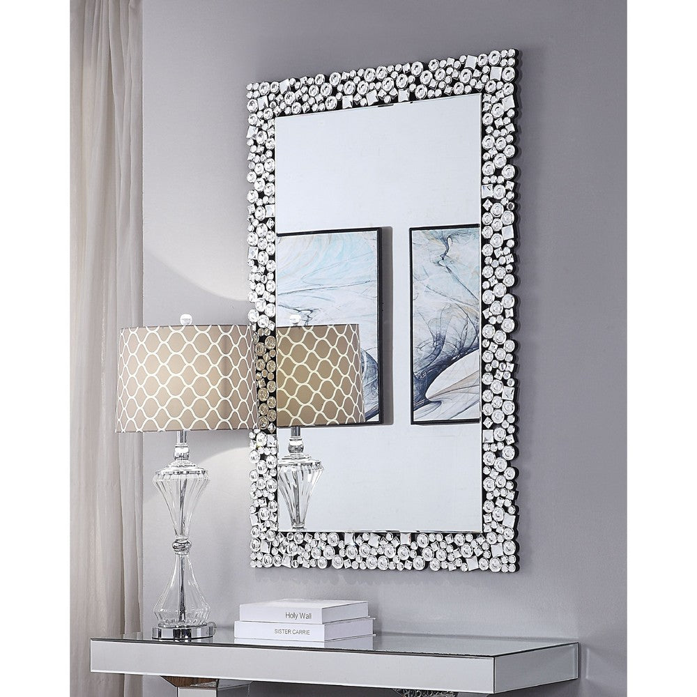 BM195982 - Wooden Backing Wall Decor with Faux Crystals Inlaid Border, Black and Clear