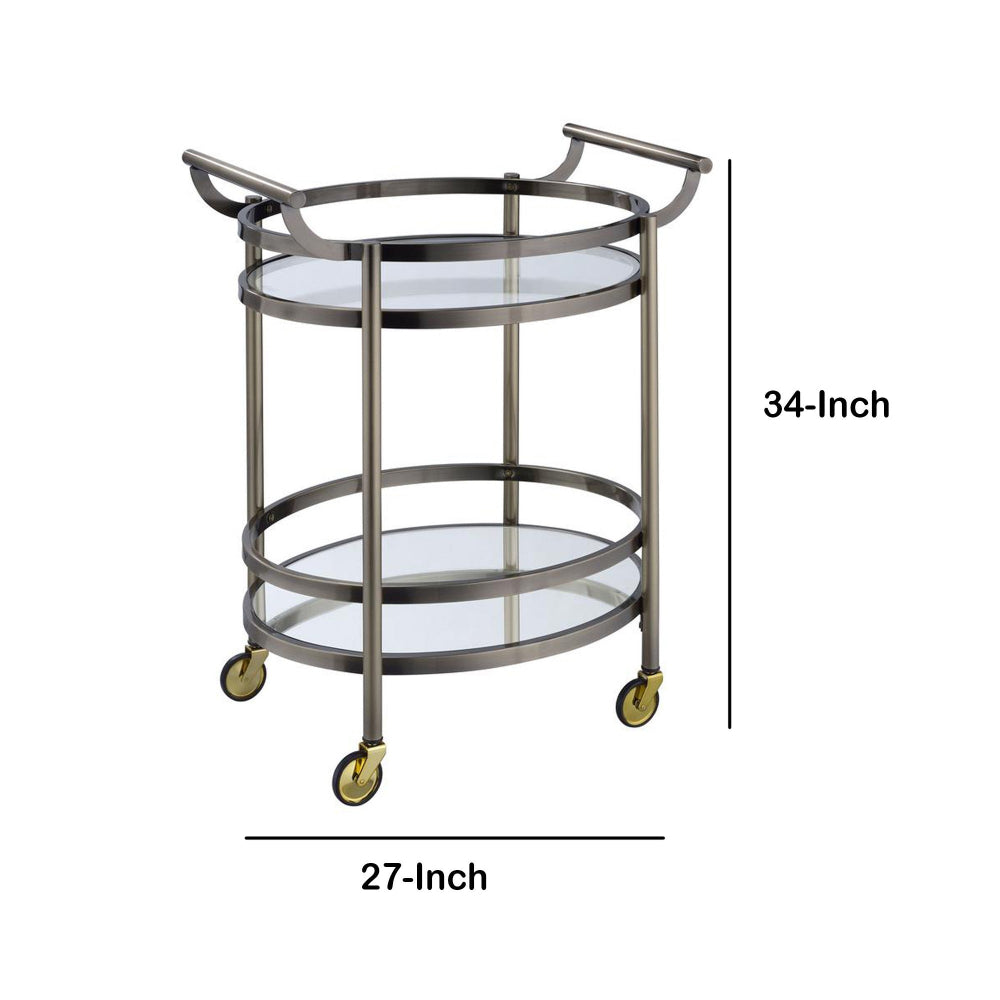 Oval Metal Serving Cart, Clear Glass & Gold - BM158855