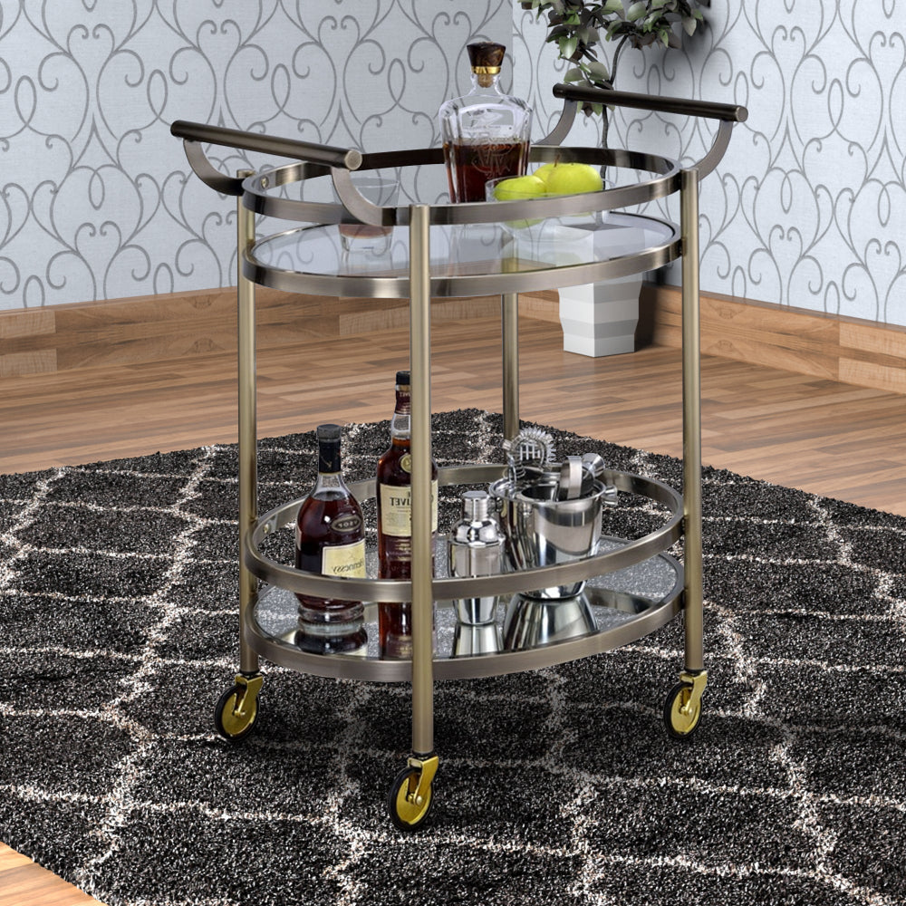 Oval Metal Serving Cart, Clear Glass & Gold - BM158855