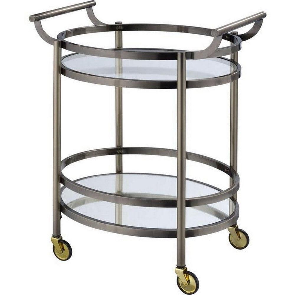 Oval Metal Serving Cart, Clear Glass & Black Nickel - AMF-98191