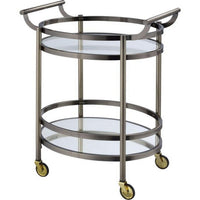 Oval Metal Serving Cart, Clear Glass & Black Nickel - AMF-98191