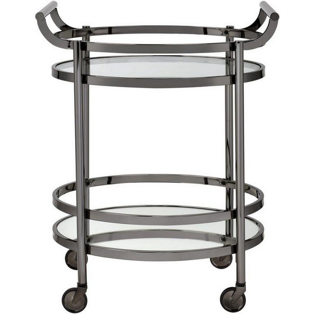 Oval Metal Serving Cart, Clear Glass & Black Nickel - AMF-98191