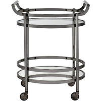 Oval Metal Serving Cart, Clear Glass & Black Nickel - AMF-98191