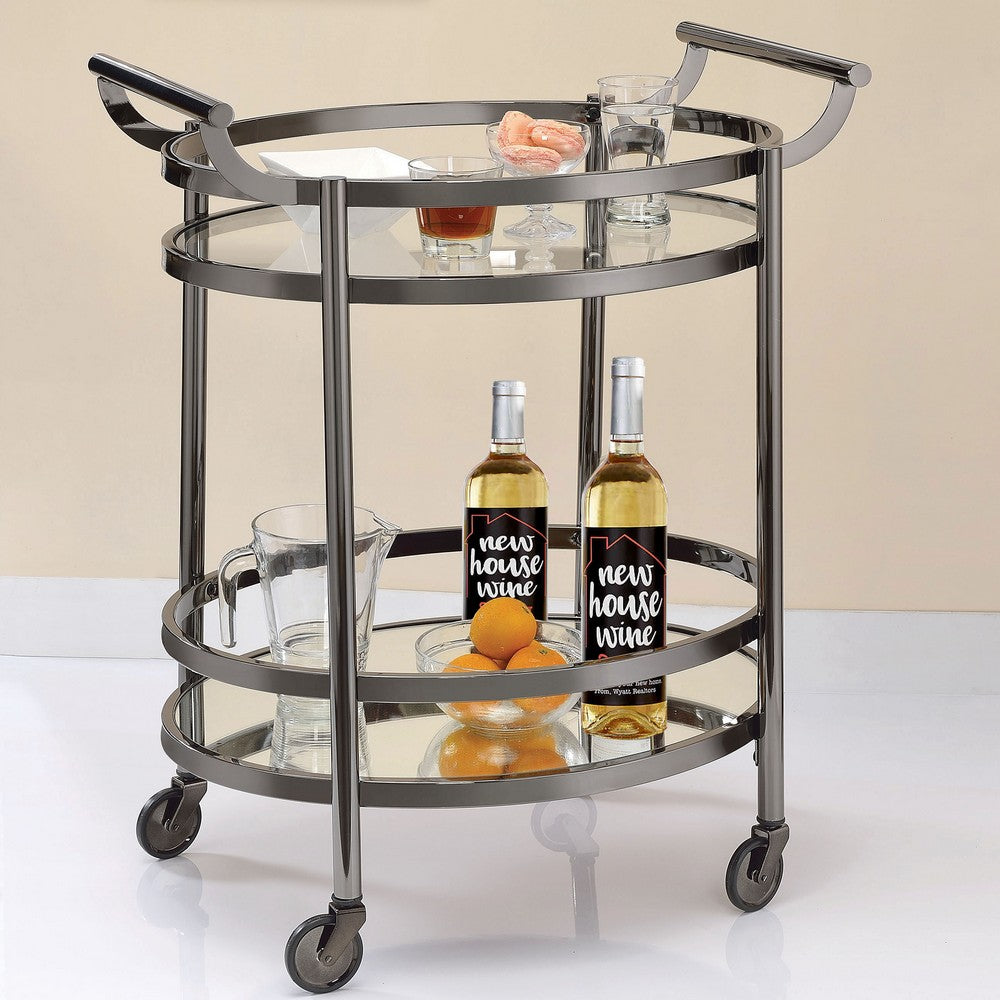 Oval Metal Serving Cart, Clear Glass & Black Nickel - AMF-98191