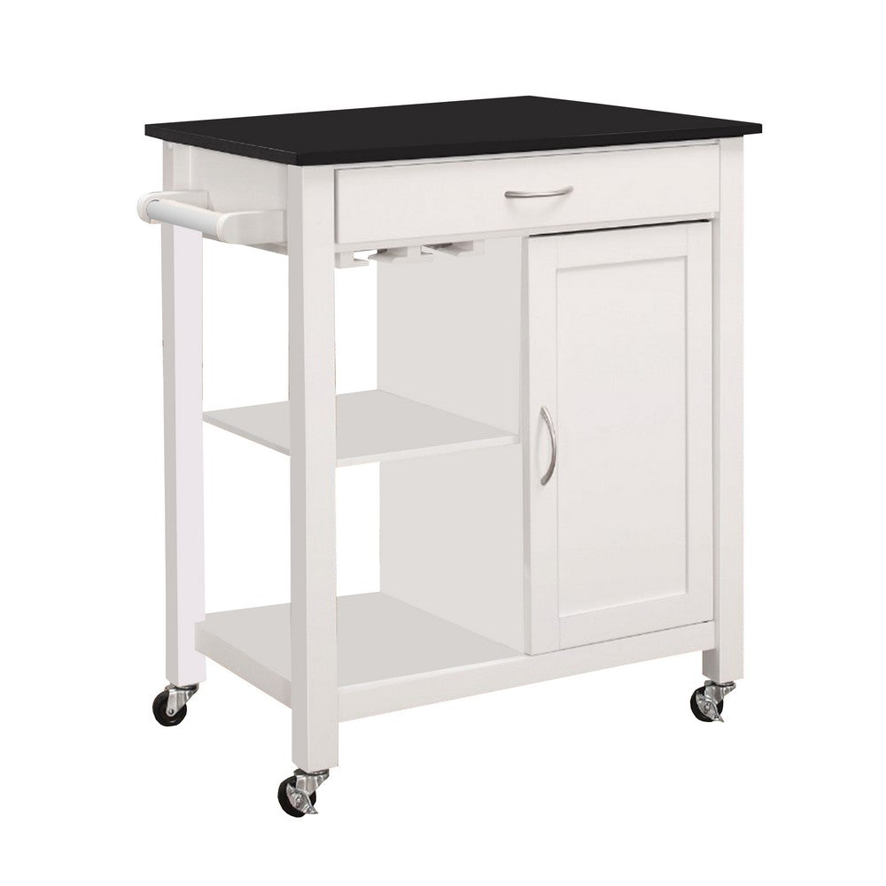 Kitchen Cart With Wooden Top, Black & White - AMF-98320