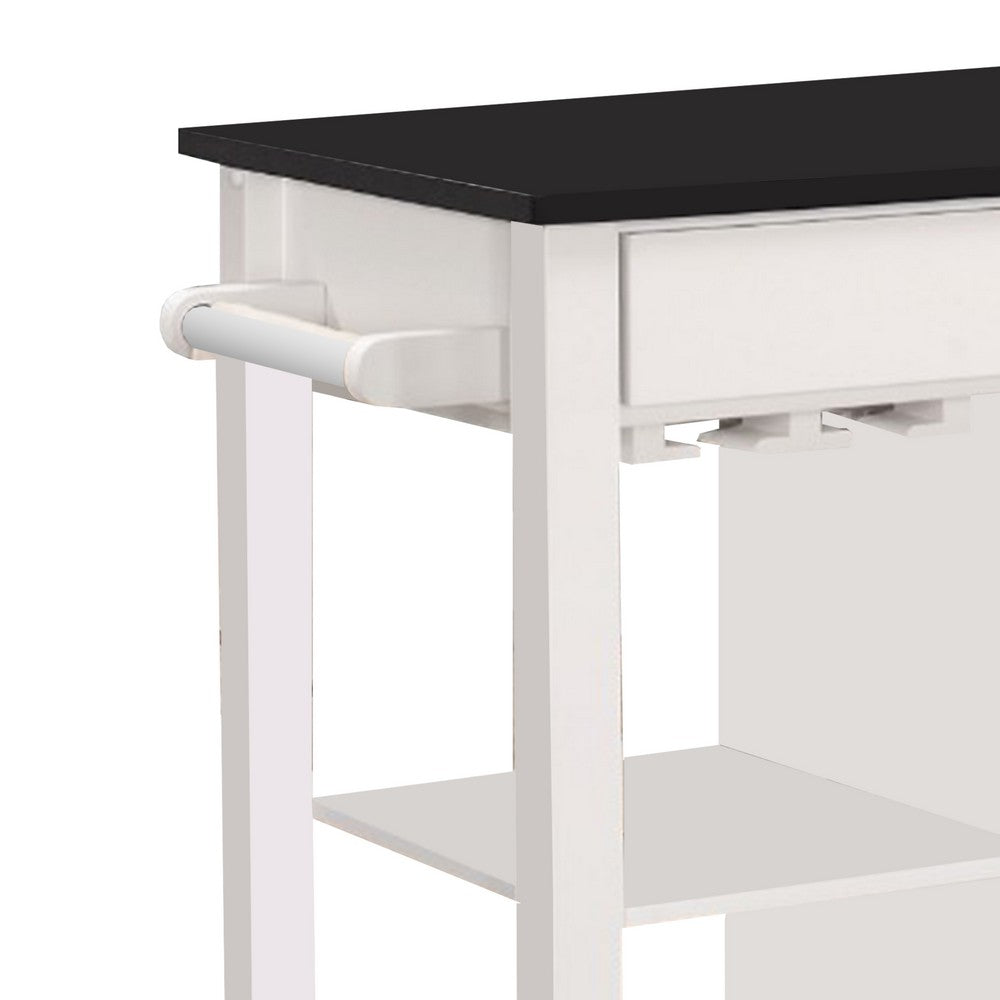 Kitchen Cart With Wooden Top, Black & White - AMF-98320