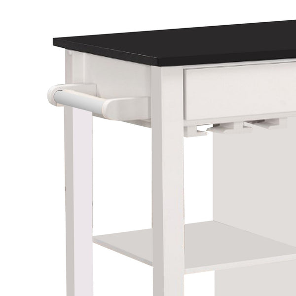 Kitchen Cart With Wooden Top, Black & White - AMF-98320