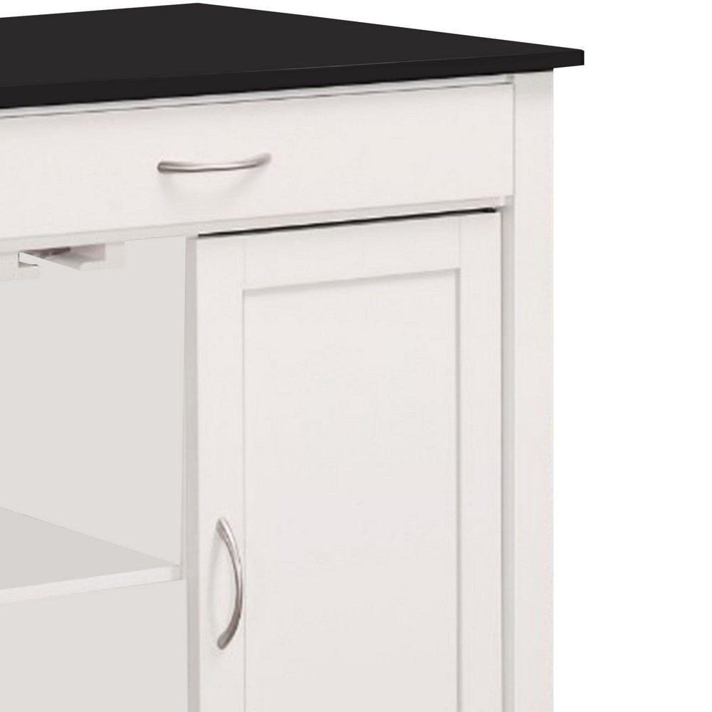 Kitchen Cart With Wooden Top, Black & White - AMF-98320