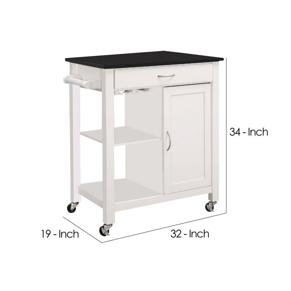 Kitchen Cart With Wooden Top, Black & White - AMF-98320
