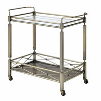 2 Tier Design Rectangular Metal Serving Cart with Glass Top Shelf, Silver - BM194344