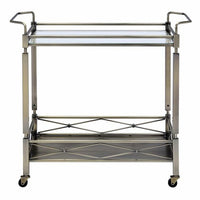 2 Tier Design Rectangular Metal Serving Cart with Glass Top Shelf, Silver - BM194344