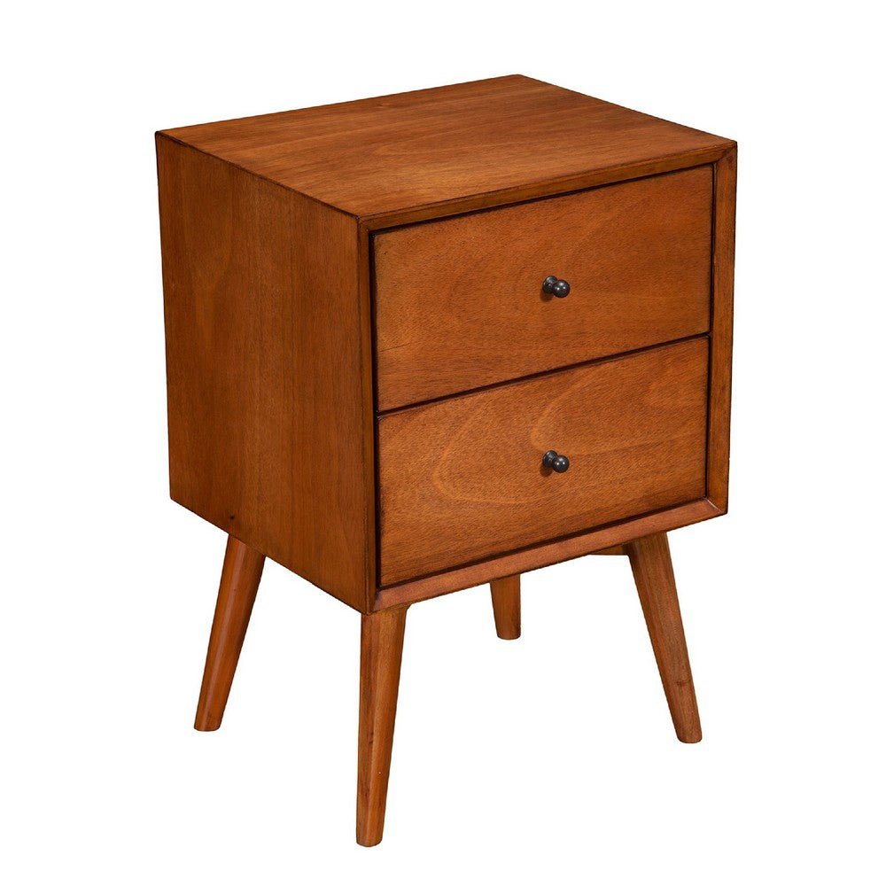 Mid Century 26 Inch Nightstand, 2 Drawers, Mahagony Wood Chestnut Brown - BM172817