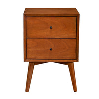 Mid Century 26 Inch Nightstand, 2 Drawers, Mahagony Wood Chestnut Brown - BM172817