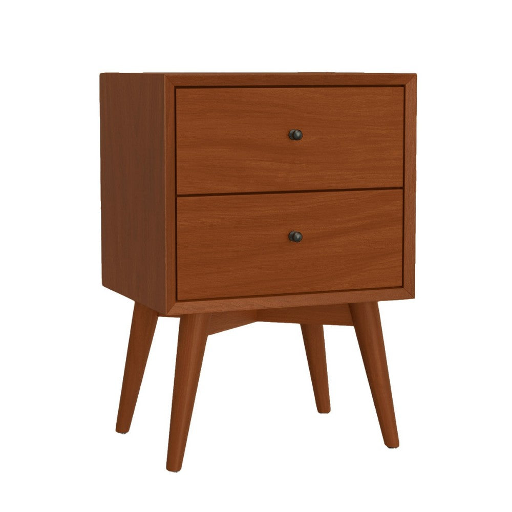 Mid Century 26 Inch Nightstand, 2 Drawers, Mahagony Wood Chestnut Brown - BM172817