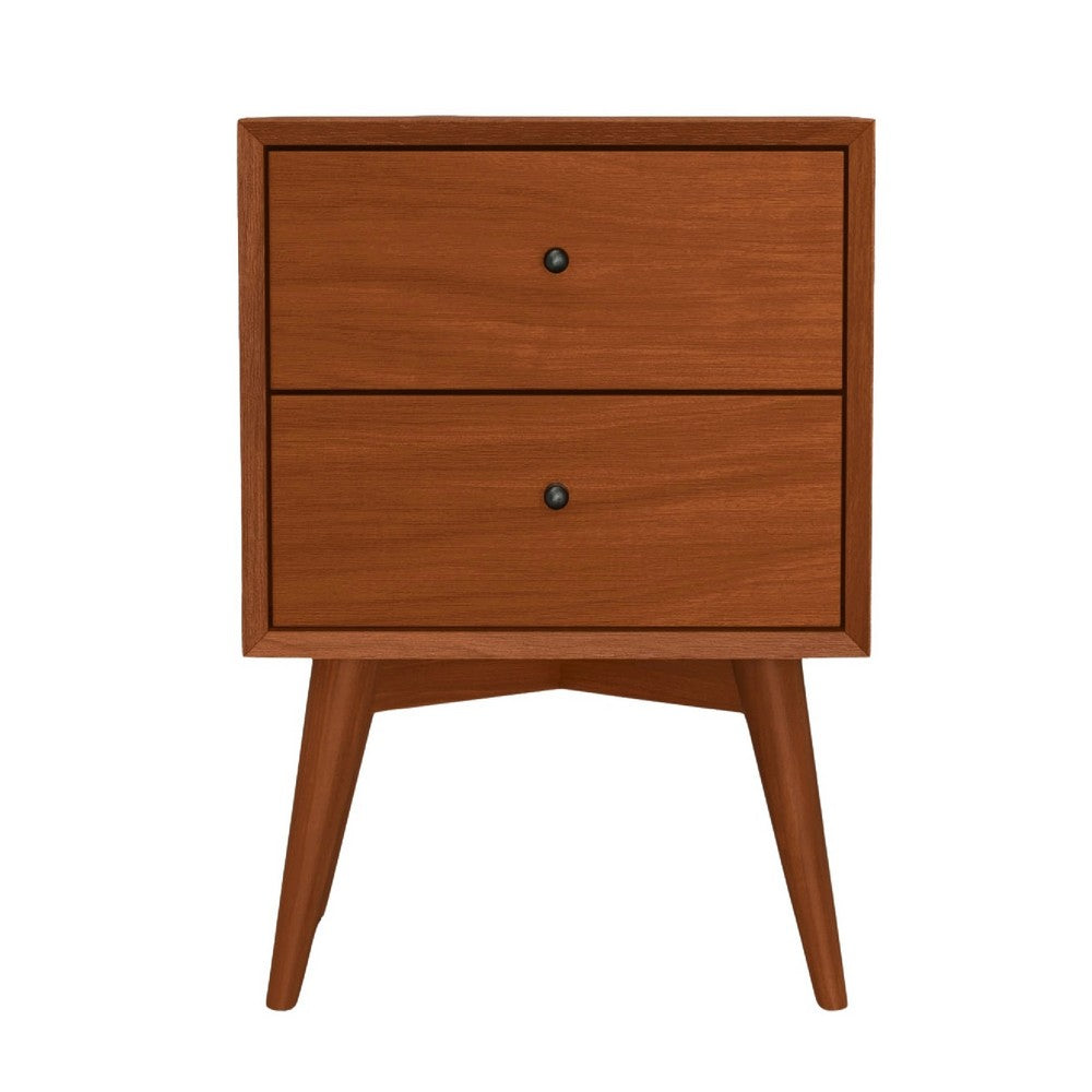 Mid Century 26 Inch Nightstand, 2 Drawers, Mahagony Wood Chestnut Brown - BM172817