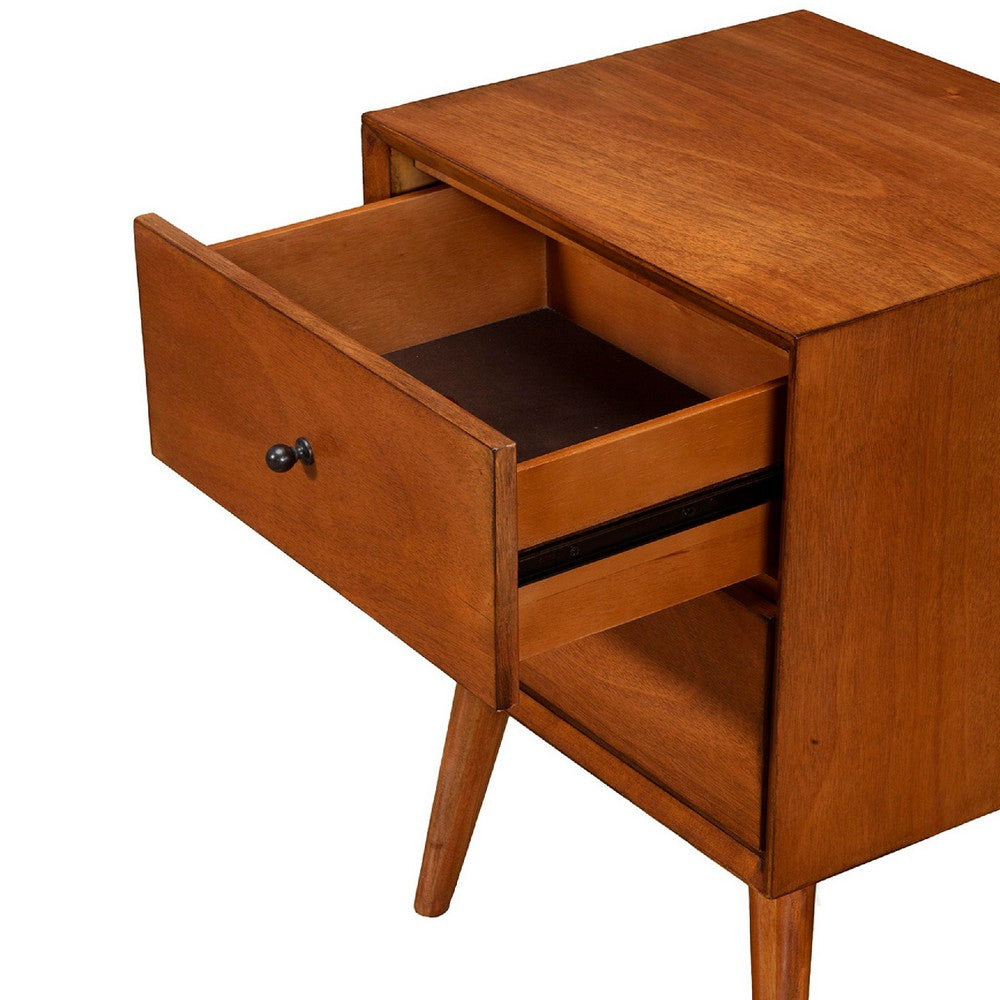 Mid Century 26 Inch Nightstand, 2 Drawers, Mahagony Wood Chestnut Brown - BM172817