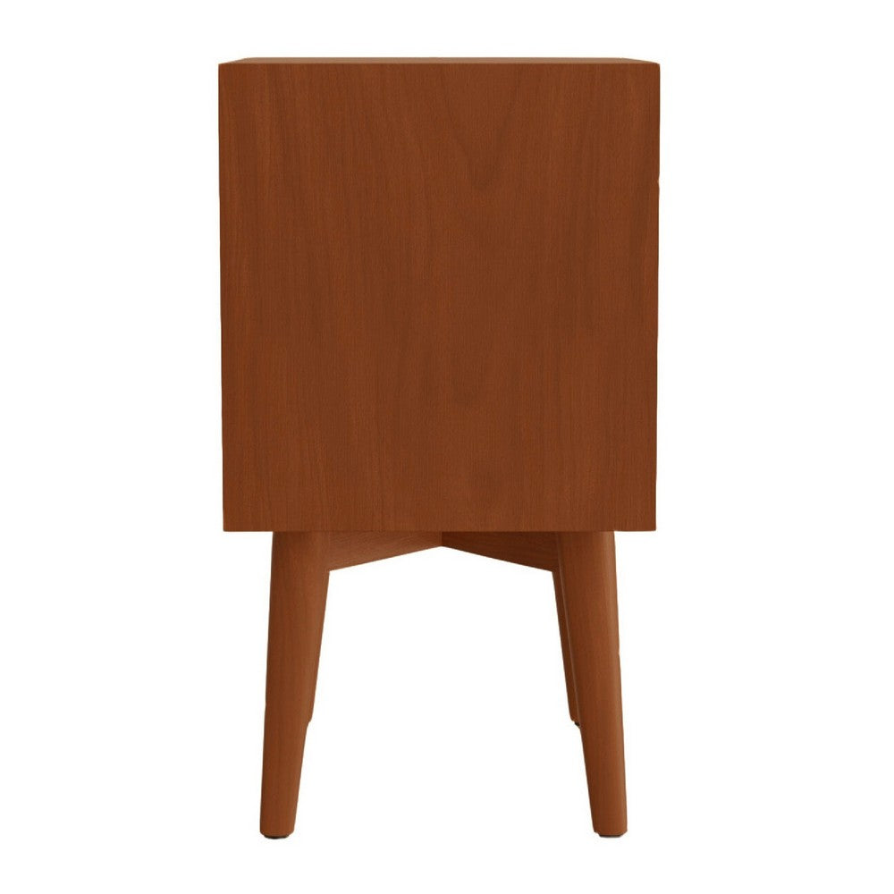 Mid Century 26 Inch Nightstand, 2 Drawers, Mahagony Wood Chestnut Brown - BM172817