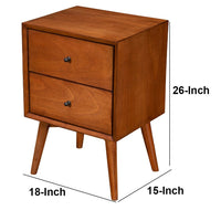 Mid Century 26 Inch Nightstand, 2 Drawers, Mahagony Wood Chestnut Brown - BM172817