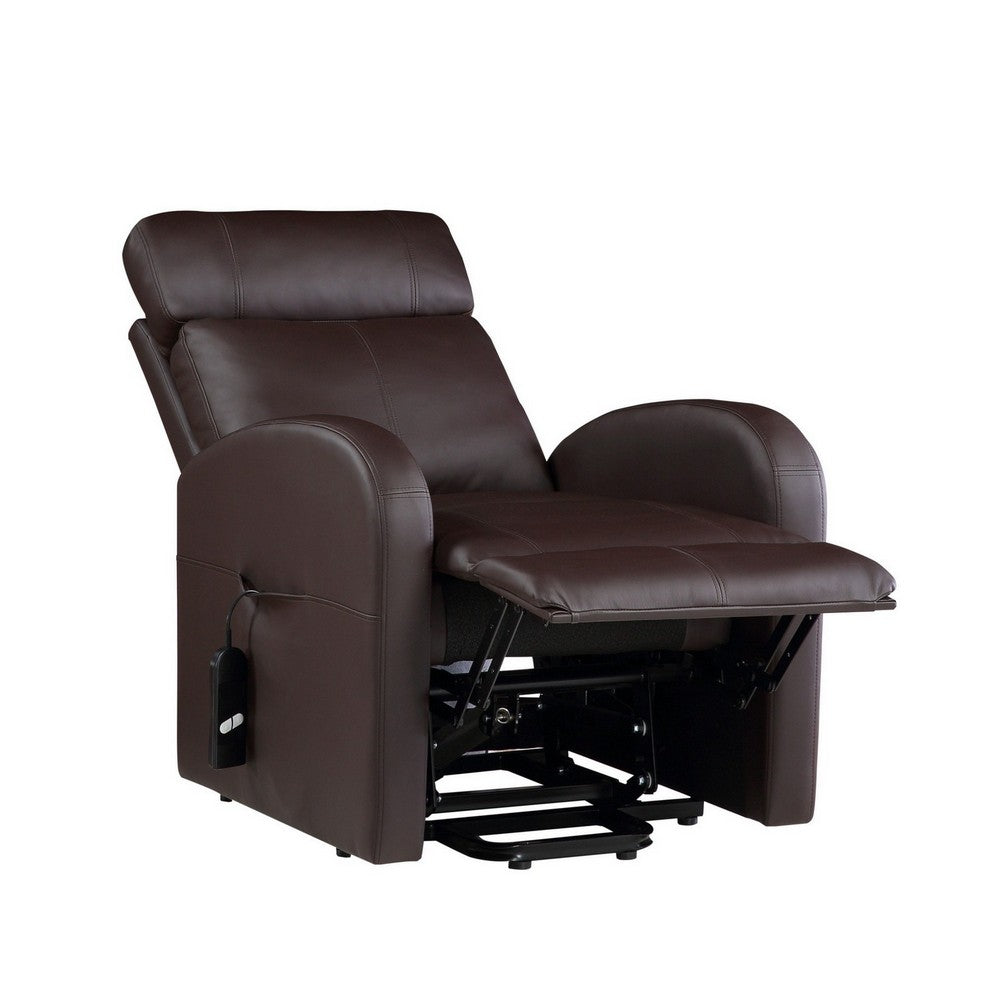 Power Lift Recliner Chair with Faux Leather and Wired Controller, Brown - BM251042