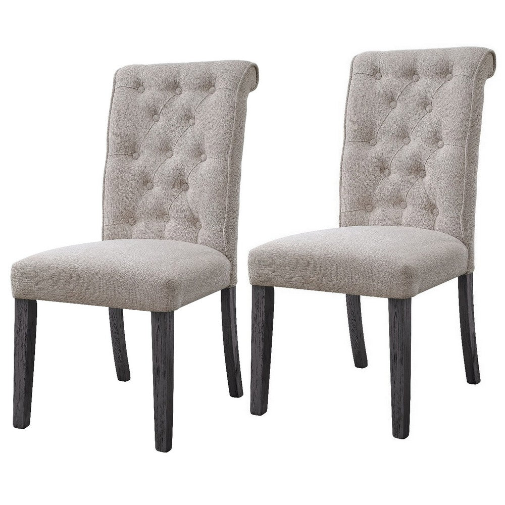 Side Chair with Button Tufted Backrest, Set of 2, Beige - BM251116