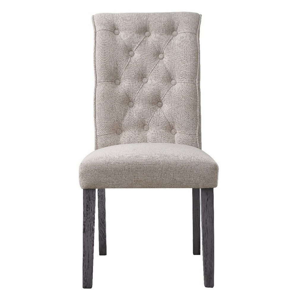 Side Chair with Button Tufted Backrest, Set of 2, Beige - BM251116