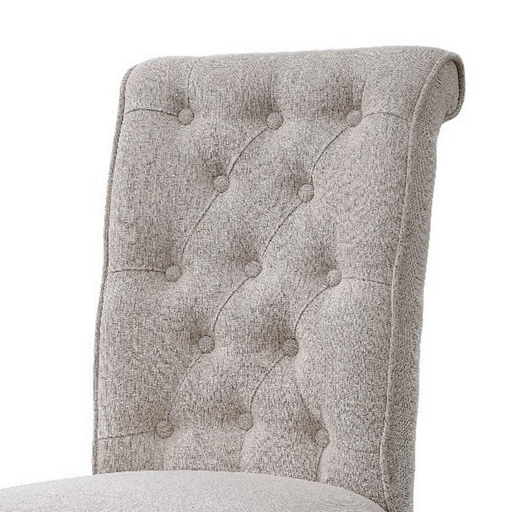 Side Chair with Button Tufted Backrest, Set of 2, Beige - BM251116