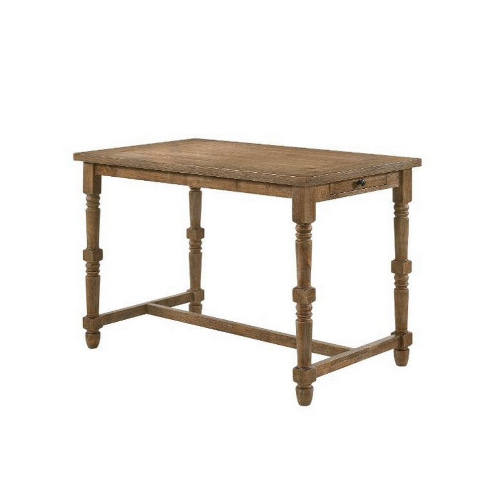 Counter Height Table with 1 Side Drawer and Turned Legs, Brown - BM251123