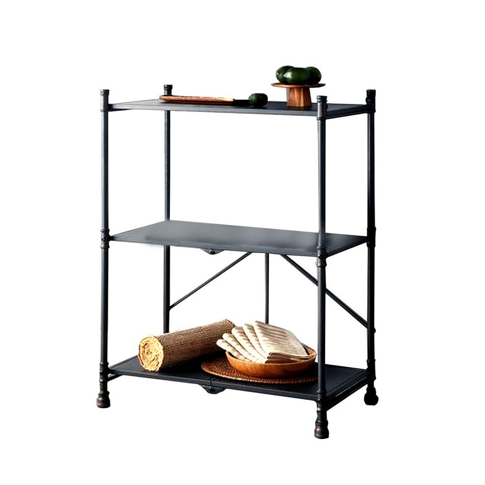 3 Tier Foldable Serving Cart with Pipe Style Frame, Gray - BM251149