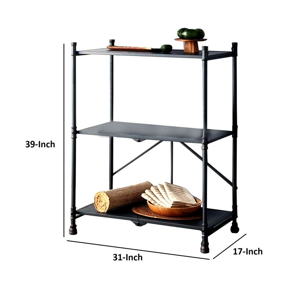 3 Tier Foldable Serving Cart with Pipe Style Frame, Gray - BM251149