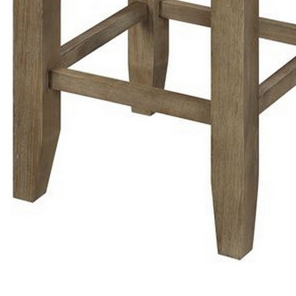 Counter Height Stool with Faux Leather Seat, Set of 2, Oak Brown - BM251190