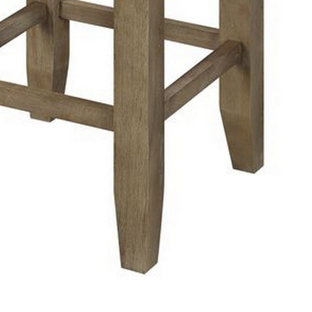 Counter Height Stool with Faux Leather Seat, Set of 2, Oak Brown - BM251190