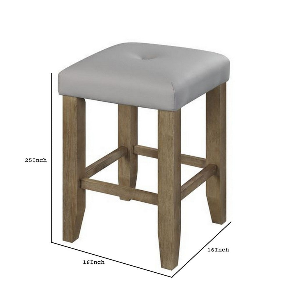Counter Height Stool with Faux Leather Seat, Set of 2, Oak Brown - BM251190